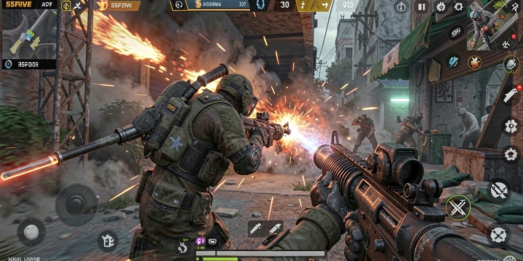 Tangkapan layar aksi seru dari gameplay 55FIVE yang mendebarkan.