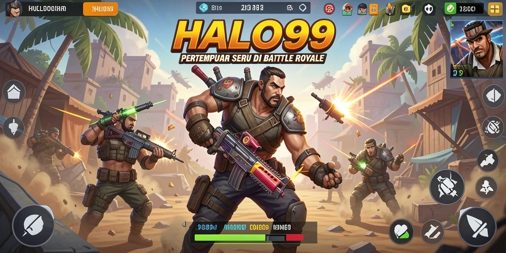 Tampilan seru dari gameplay HALO99 dalam pertempuran Battle Royale.
