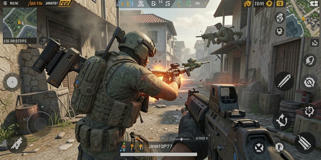 Screenshot utama menunjukkan aksi menegangkan dalam game TPS JAYATOP77.