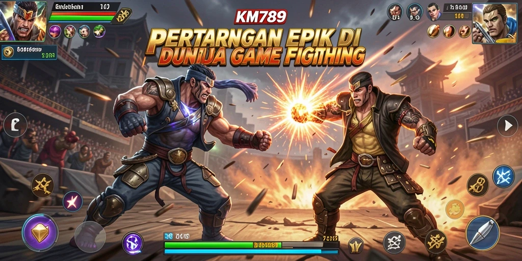 Screenshot gameplay KM789 menunjukkan pertarungan seru dengan karakter yang dinamis.