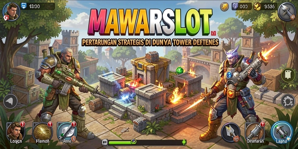Screenshot gameplay <strong>MAWARSLOT</strong> menampilkan aksi luar biasa dan menara pertahanan yang kuat.