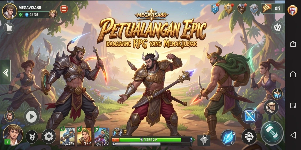 Tampilan gameplay <strong>MEGAVISA88</strong> menampilkan pertarungan epik di dunia fantasi.