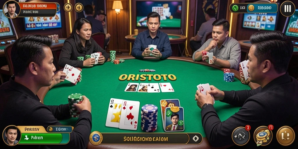 Screenshot ORISTOTO menampilkan pemain dalam aksi intens bermain Poker.