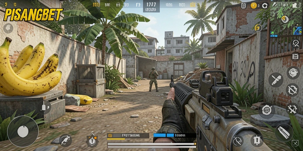 Gameplay seru PISANGBET dalam aksi tembak-menembak.