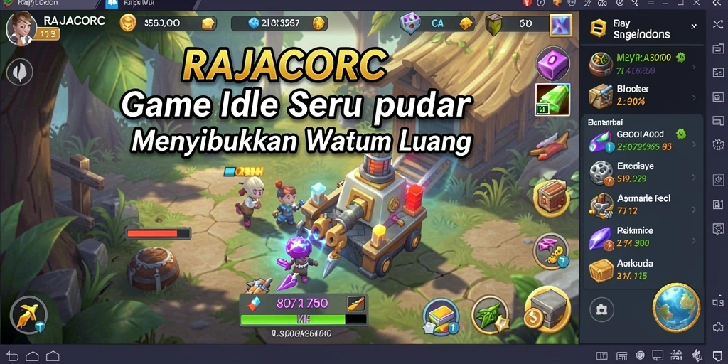 Tampilan gameplay RAJACORC yang menampilkan pertempuran seru dan kemajuan yang cepat.