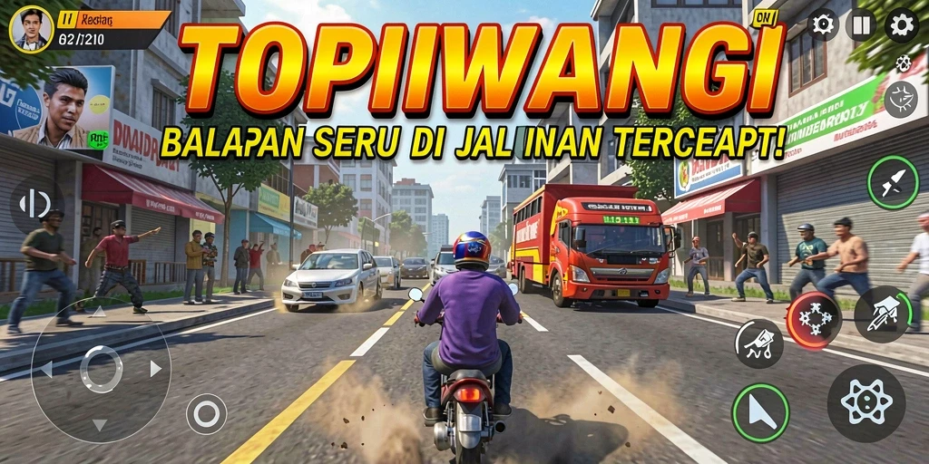 Tampilan gameplay menarik dari TOPIWANGI saat balapan di jalanan.